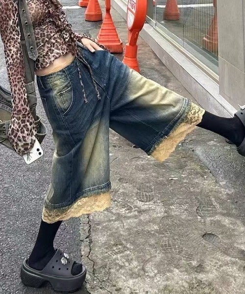 「SHEENA」 デニムハーフパンツ L ブルー レディース_画像2