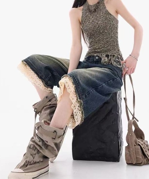 「SHEENA」 デニムハーフパンツ L ブルー レディース_画像6