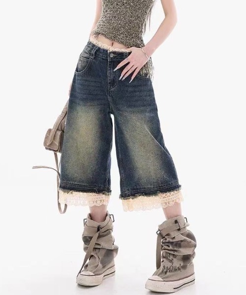 「SHEENA」 デニムハーフパンツ L ブルー レディース_画像7