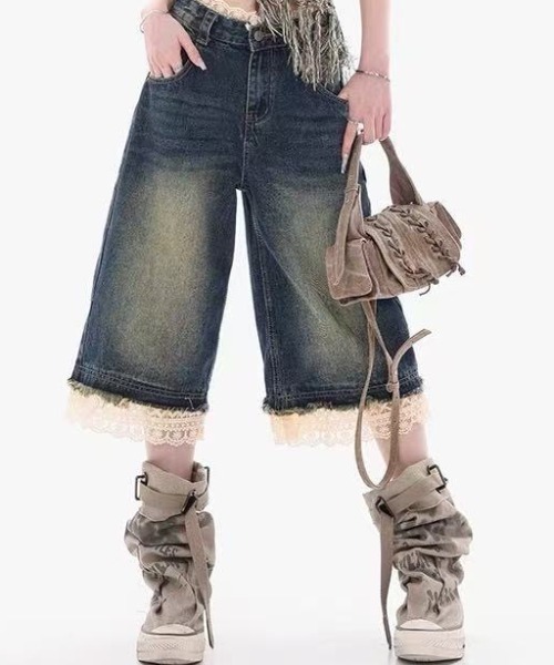 「SHEENA」 デニムハーフパンツ L ブルー レディース_画像9