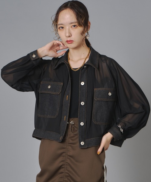 terrace tシャツ シアーコンビデニムショートジャケット レディース 