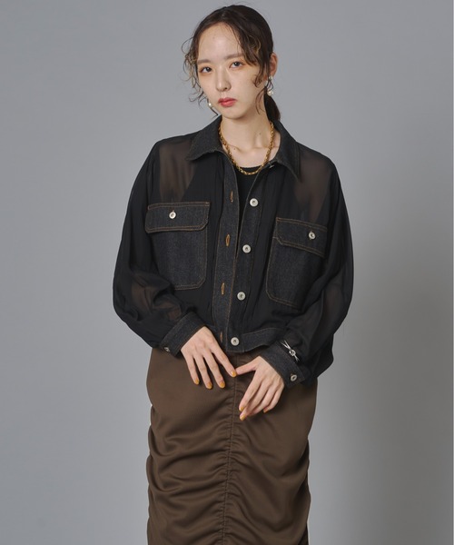 terrace tシャツ シアーコンビデニムショートジャケット レディース 