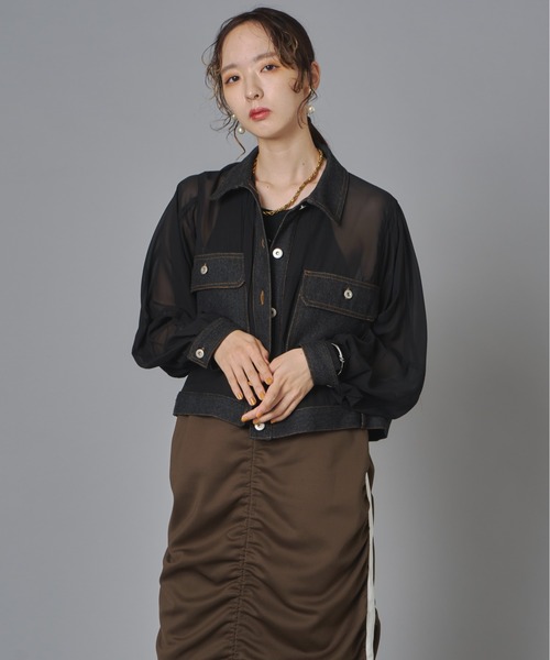 terrace tシャツ シアーコンビデニムショートジャケット レディース