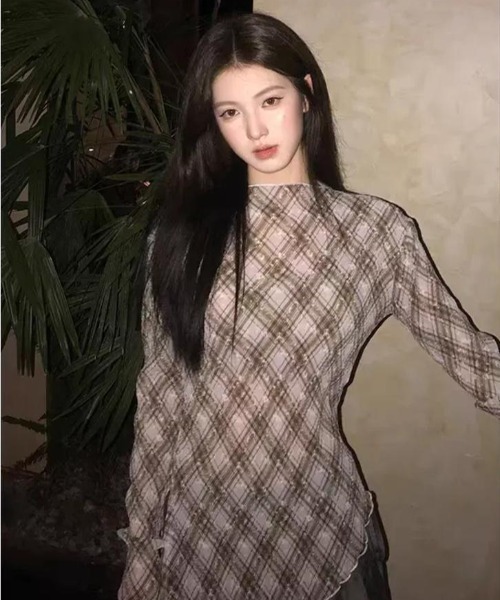 tシャツ バイアスチェック柄シアートップス レディース : ZOZOTOWN