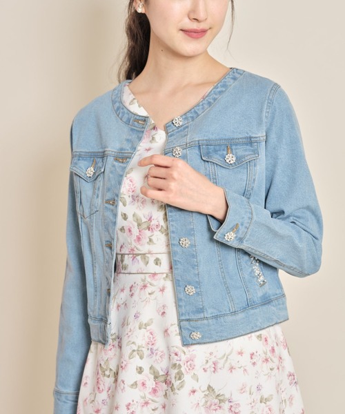 tocco closet ジャケット Gジャン パールビジュー装飾ノーカラーデニム 