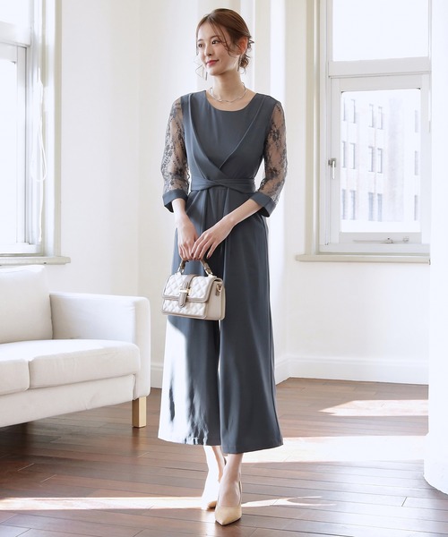 DRESS+ パンツドレス パーティー 結婚式 ジャンプスーツ レース