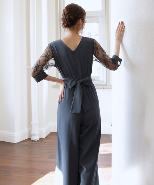 DRESS+ パンツドレス パーティー 結婚式 ジャンプスーツ レース