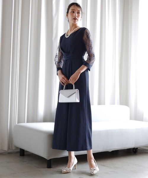 DRESS+ パンツドレス パーティー 結婚式 ジャンプスーツ レース
