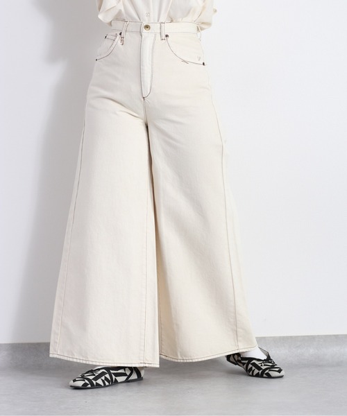 美品 doudou ツイルサロペット ワイド デニム パンツ 白 ホワイト PS オーバーオール サロペット レディース デニム パンツ 白