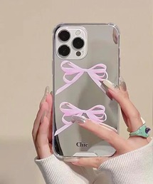 shopnikoniko スマホケース ピンクリボン ミラー iphoneケース