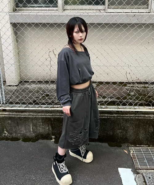 XU トレーナー スウェット 「XU」one shoulder sweat tops