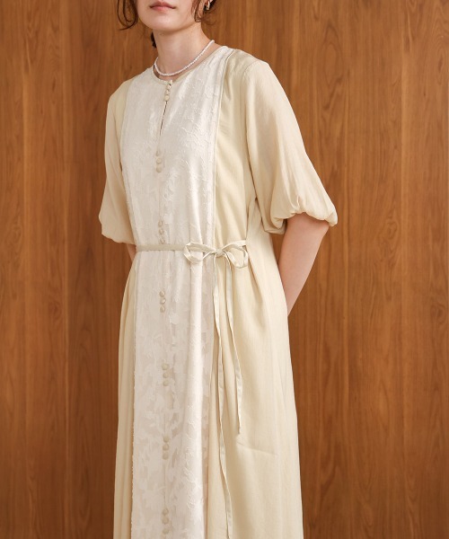 【Sairi】ジャガードワンピース ブルー Mサイズ BAB ワンピース 「S・Mサイズ展開」ハーフスリーブジャガード