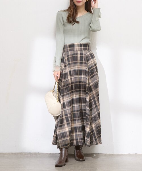 natural couture スカート ハイウエストサーキュラーチェックスカート