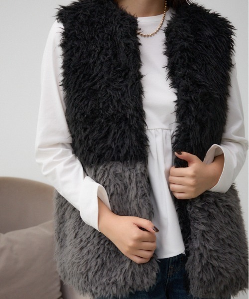 AZUL BY MOUSSY ベスト ジレ プードルフェイクファーベスト