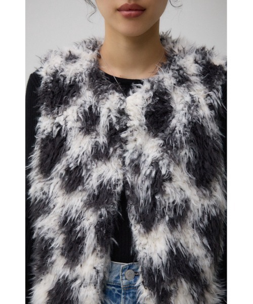 MOUSSYファーベスト美品 AZUL BY MOUSSY ベスト ジレ プードルフェイクファーベスト