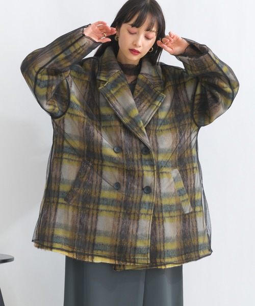 AUBERY　シャギーチェックチュールレイヤードジャケット terrace ジャケット テーラードジャケット シャギーチェックチュール