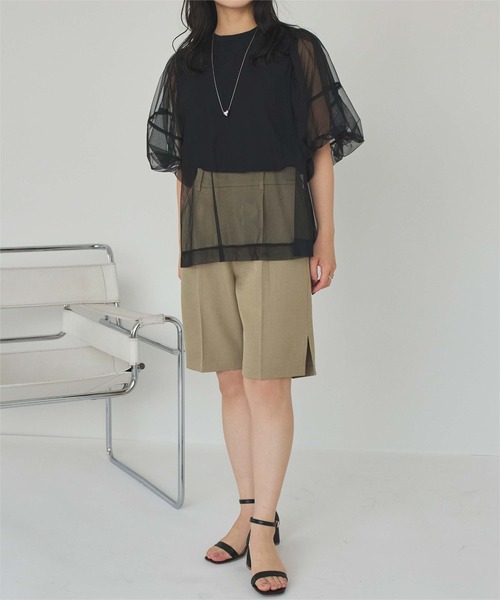 titivate tシャツ パフスリーブチュールレイヤードトップス