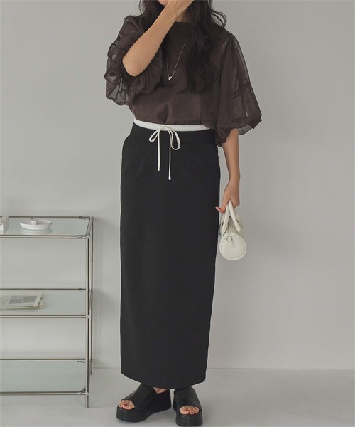 titivate tシャツ パフスリーブチュールレイヤードトップス