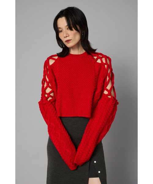 ニット セーター Net work sleeve tops　　ネットワークスリーブトップス レディース