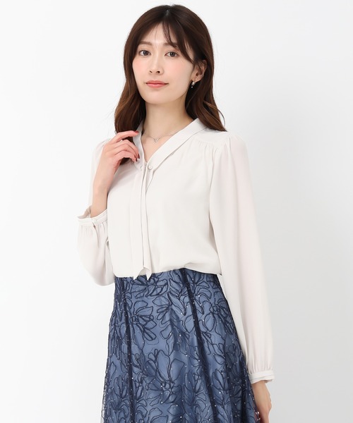 ブラウス シャツ 2025春夏新作 パールダブルフリル袖ブラウス レディース MISCH MASCH ブラウス シャツ 2025春夏新作 パールバー付きタイ