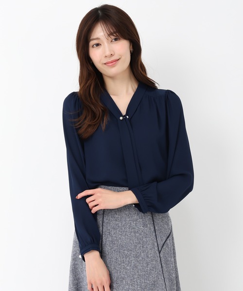 MISCH MASCH（ミッシュマッシュ） ブラウス シャツ パールバー付きタイ 
