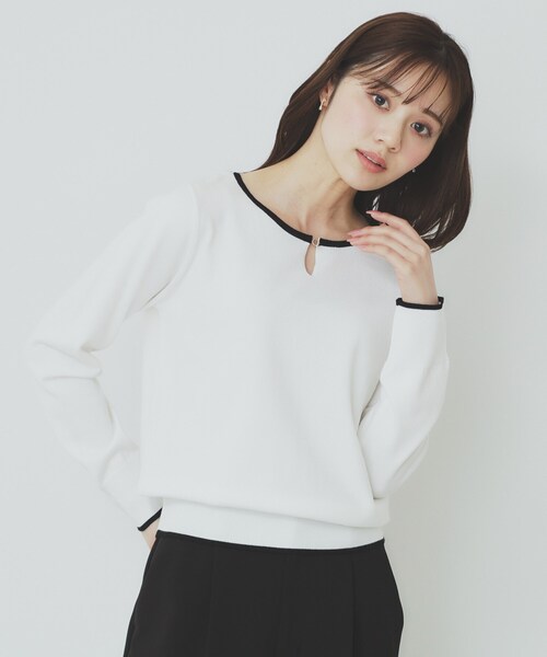 index ニット セーター バイカラーキーネックニット「洗濯機洗い