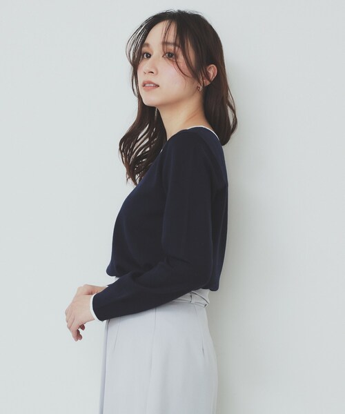 index ニット セーター バイカラーキーネックニット「洗濯機洗い