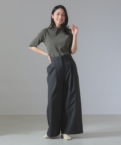 Demi-Luxe BEAMS パンツ ハイウエスト タック ワイドパンツ