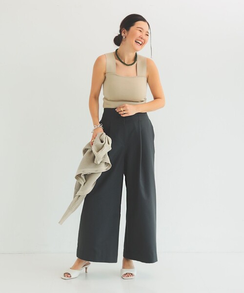 Demi-Luxe BEAMS パンツ ハイウエスト タック ワイドパンツ