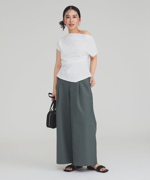 Demi-Luxe BEAMS パンツ ハイウエスト タック ワイドパンツ