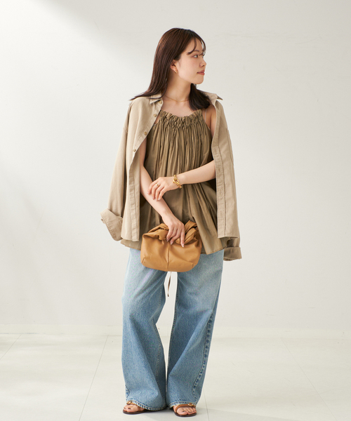 plage gathered design キャミ 追加》middle back open キャミソール（カップ付きインナー