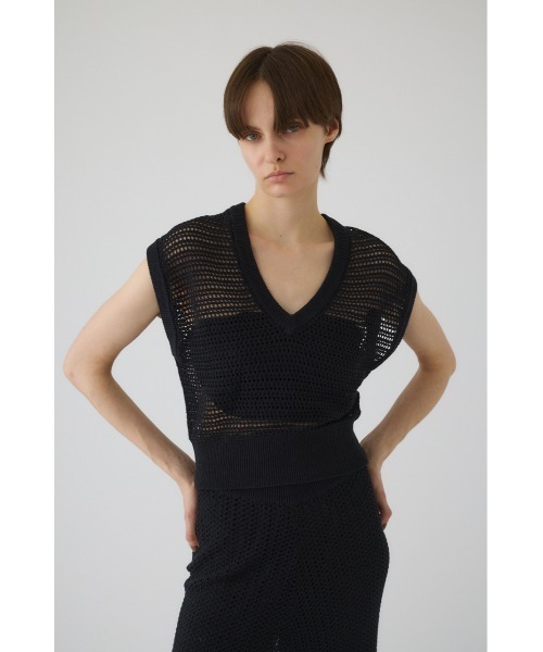 RIM.ARK ノースリーブ ニットトップス 黒 レディース 春夏 RIM.ARK サマーニット ニット セーター Summer knit v neck tops