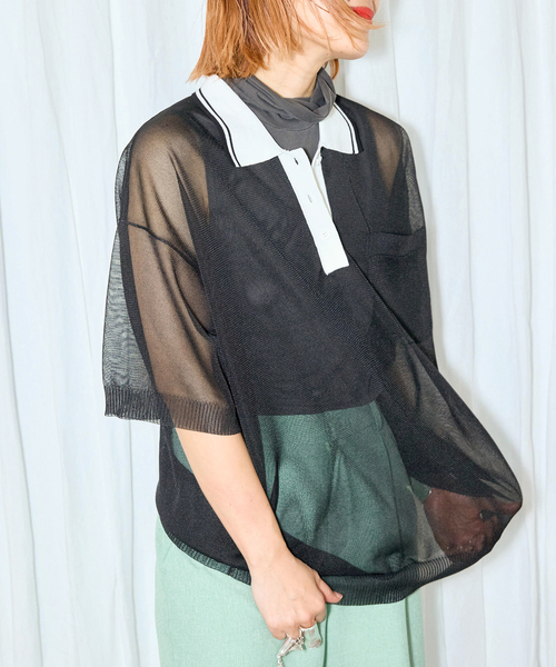 CITYSHOP - CITYSHOP(シティショップ) レディース トップス ポロシャツ CITYSHOP ニット セーター SHEER ポロシャツニット レディース