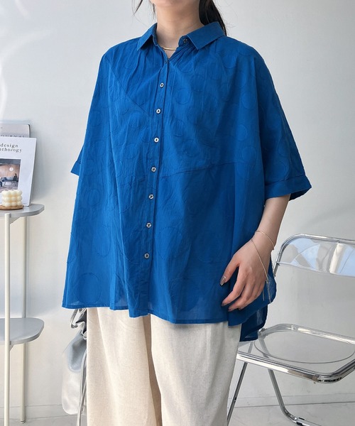 ブラウス シャツ ドットジャガード切り替えブラウス レディース AS KNOW ブラウス シャツ ○インドコットン ドットジャガード