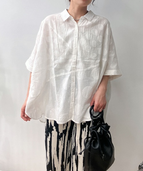ブラウス シャツ ビッグシルエットカットジャガードブラウス レディース AS KNOW ブラウス シャツ ○インドコットン ドットジャガード