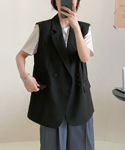 極美品　シーナリー ダブルテーラードベスト ジレ ブラック ベスト ジレ テーラードダブルベスト レディース : ZOZOTOWN Yahoo!店