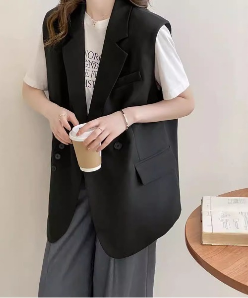 極美品　シーナリー ダブルテーラードベスト ジレ ブラック ベスト ジレ テーラードダブルベスト レディース : ZOZOTOWN Yahoo!店