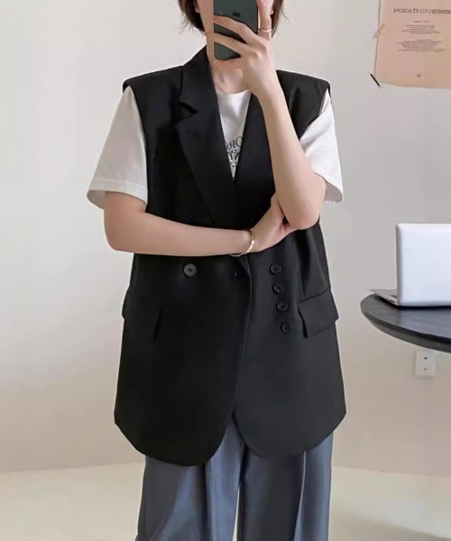極美品　シーナリー ダブルテーラードベスト ジレ ブラック ベスト ジレ テーラードダブルベスト レディース : ZOZOTOWN Yahoo!店