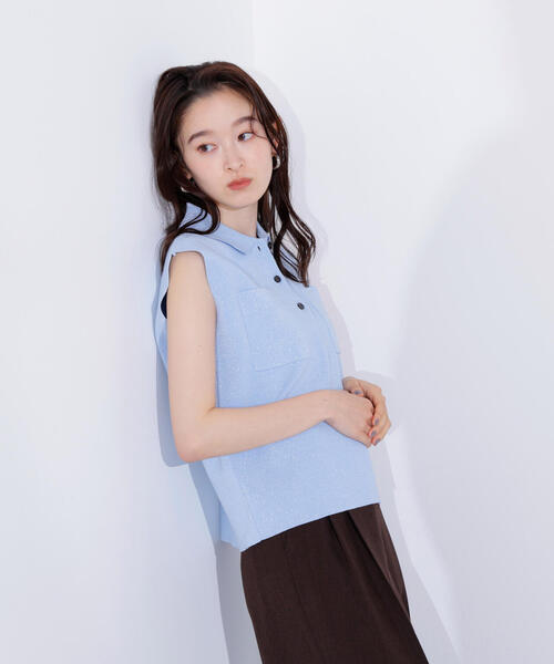 N.Natural Beauty Basic　長袖ポロニット　ラメリブポロニット N. Natural Beauty Basic*｜ラメリブポロニット《レッド