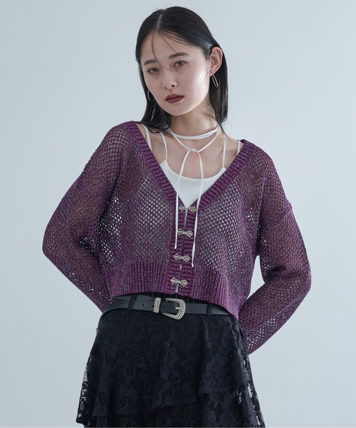 Ellno de Mavie カーディガン チャイナメタルボタンメッシュ