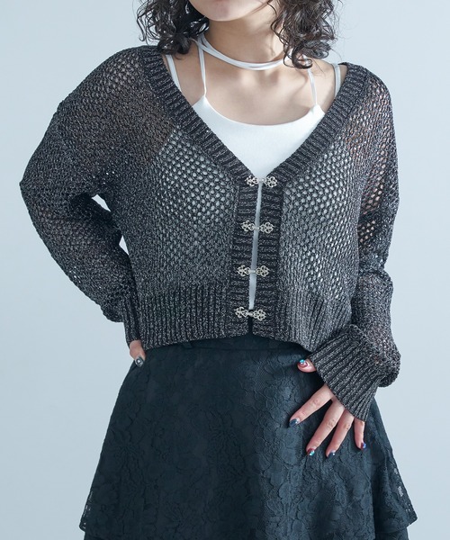 Ellno de Mavie カーディガン チャイナメタルボタンメッシュ