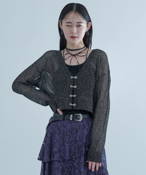Ellno de Mavie カーディガン チャイナメタルボタンメッシュ