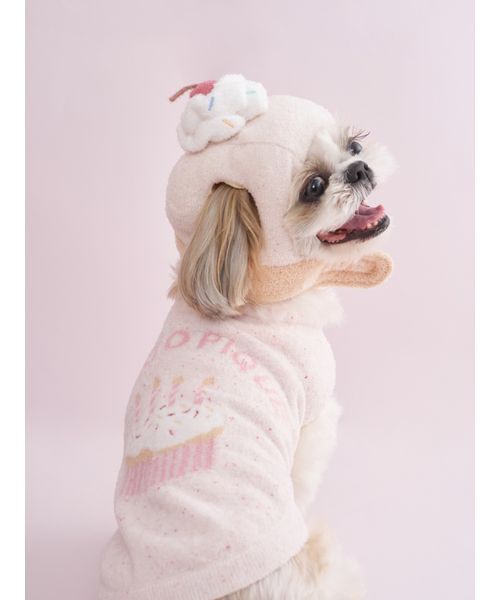 アレッタアンジェリーク いちごモチーフ ニット犬服 ホワイト ピンク gelato pique（ジェラートピケ） 犬 服 「CAT＆DOG」「Birthday