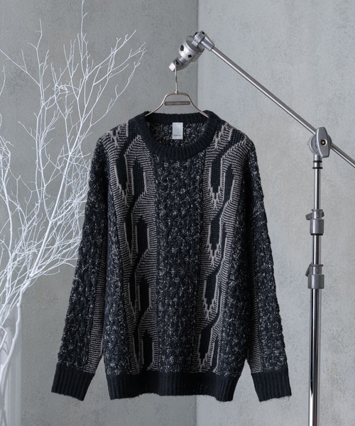 「Casper John」 長袖ニット MEDIUM ブラック メンズ_画像2