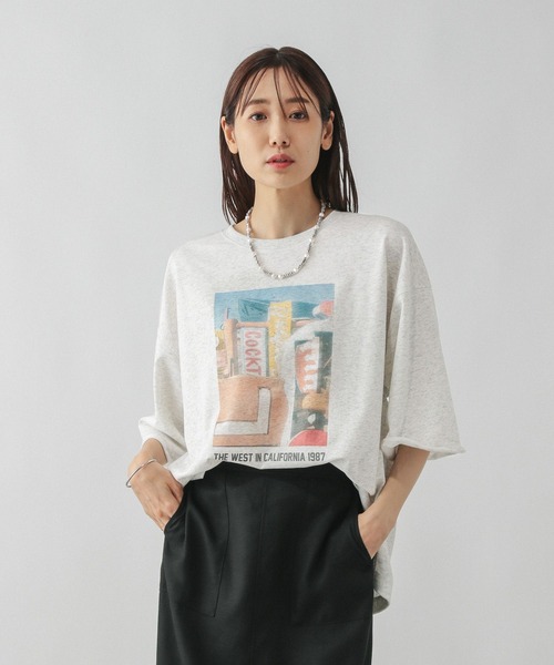 GLOBAL WORK tシャツ 乾きやすいプリント7分袖/579367