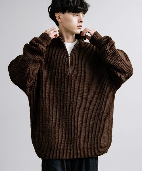Rocky Monroe セーター ニット オーバーサイズ畦編みハーフジップ