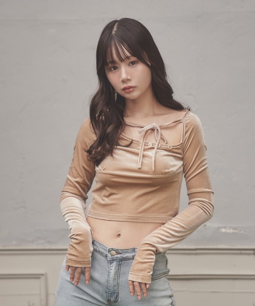 M DOLLY tシャツ *M DOLLY original* velor ribbon sogno tops/ベロア