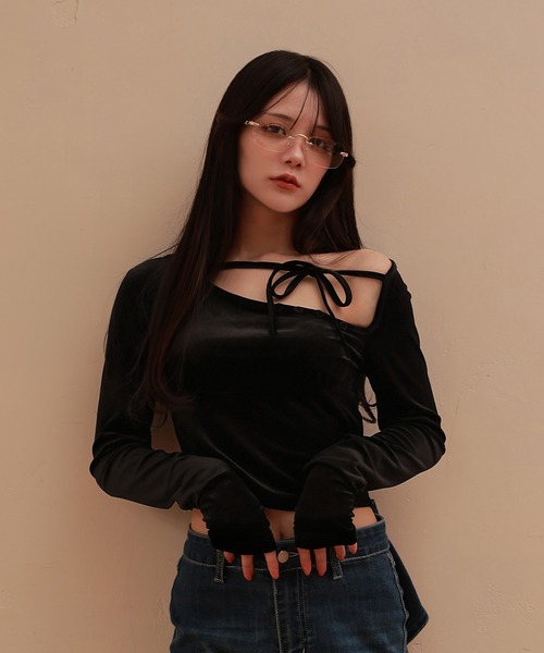 M DOLLY tシャツ *M DOLLY original* velor ribbon sogno tops/ベロア