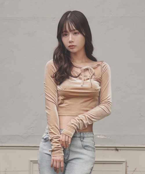 M DOLLY tシャツ *M DOLLY original* velor ribbon sogno tops/ベロア