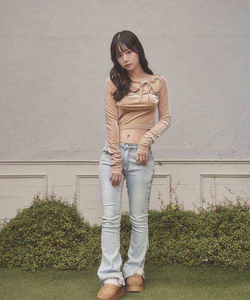 M DOLLY tシャツ *M DOLLY original* velor ribbon sogno tops/ベロア